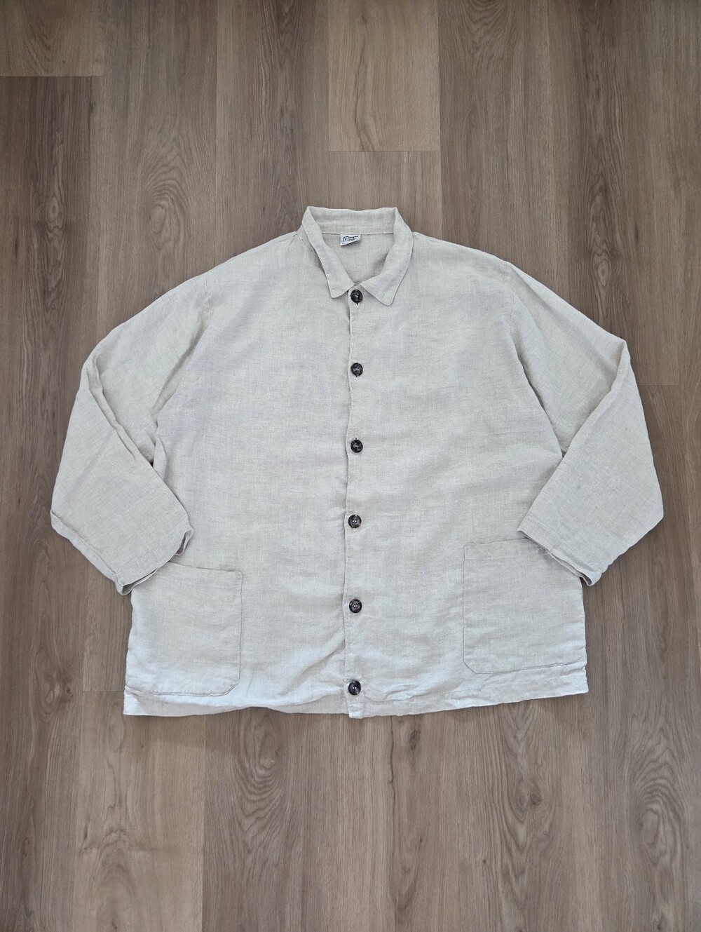 Vtg CP Shades Linen Oversized Lagenlook Tunic Button Blouse M 90s Coastal Earthy